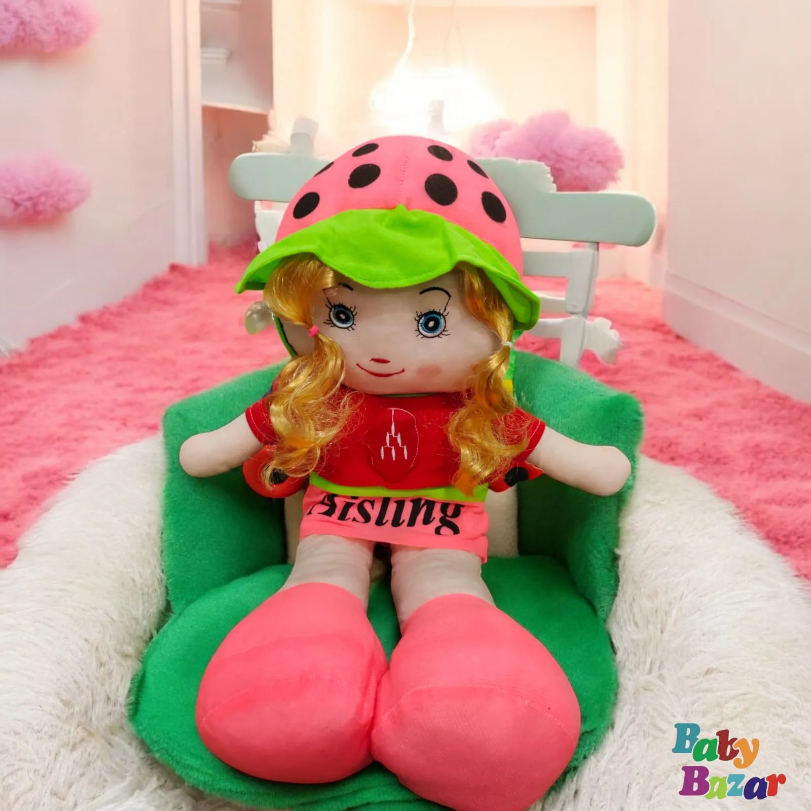 Pink Strawberry Girl Plush Doll - Medium Size Soft Toy Baby Girl