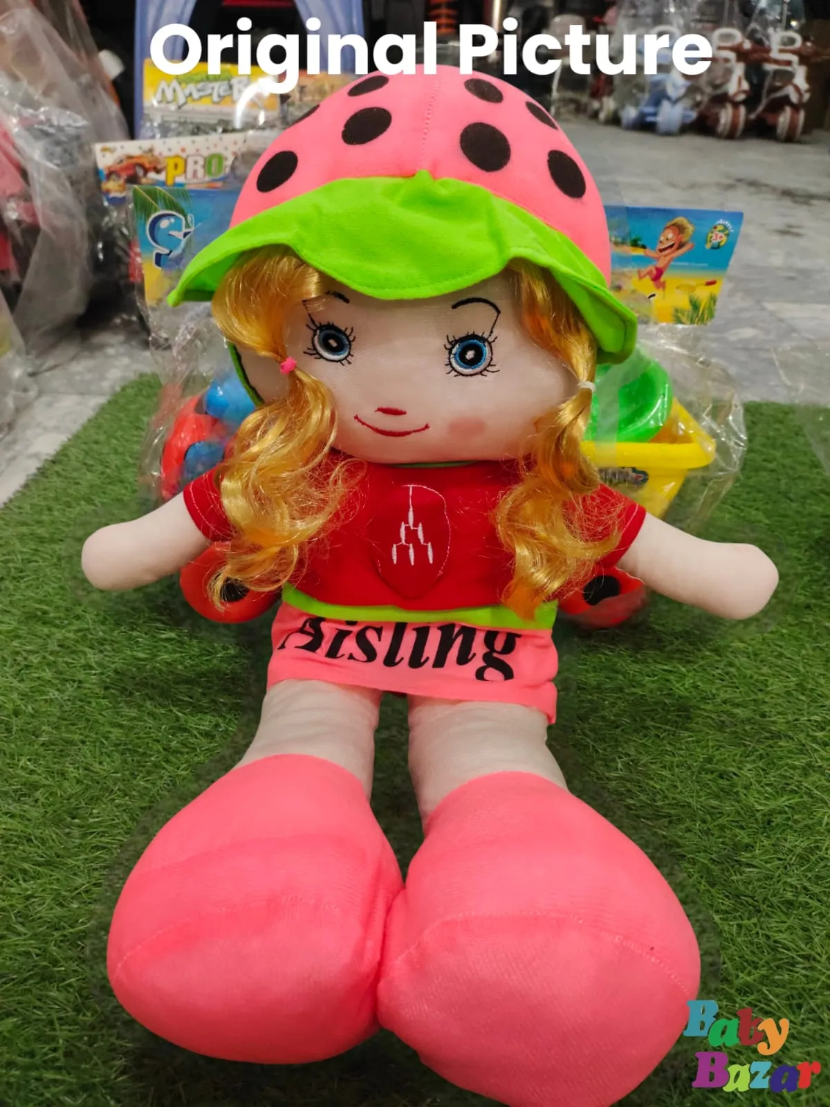 Pink Strawberry Girl Plush Doll - Medium Size Soft Toy Baby Girl