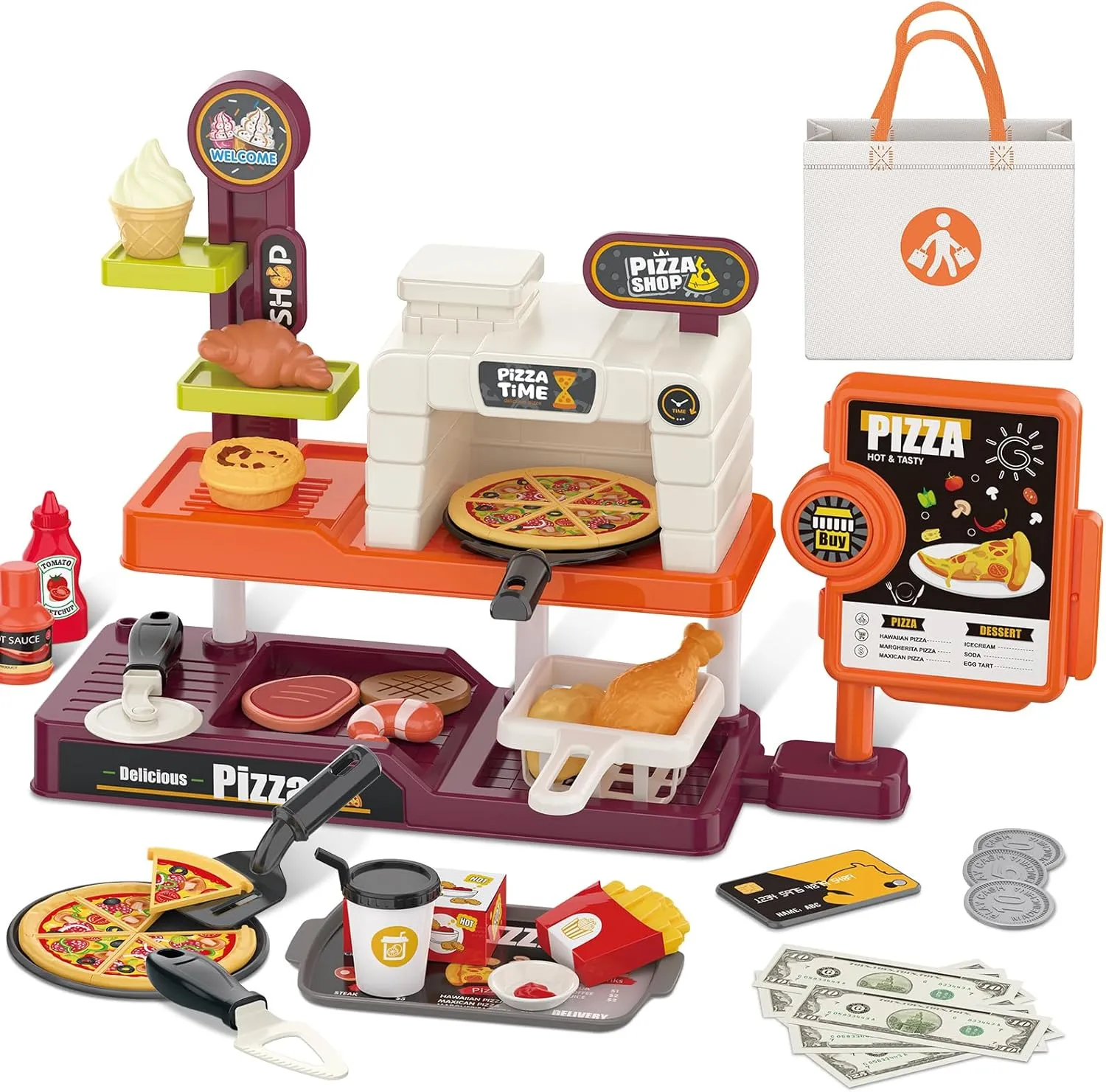 Pizza Pie Pretend Play Food$Slice and astronomical motivation moralize response portability iridium Serve Plastic Kitchen Cooking and Cutting Playset (Orange) deAO Pretend Play Store Pizza Play Set for Kids$ Realistic 