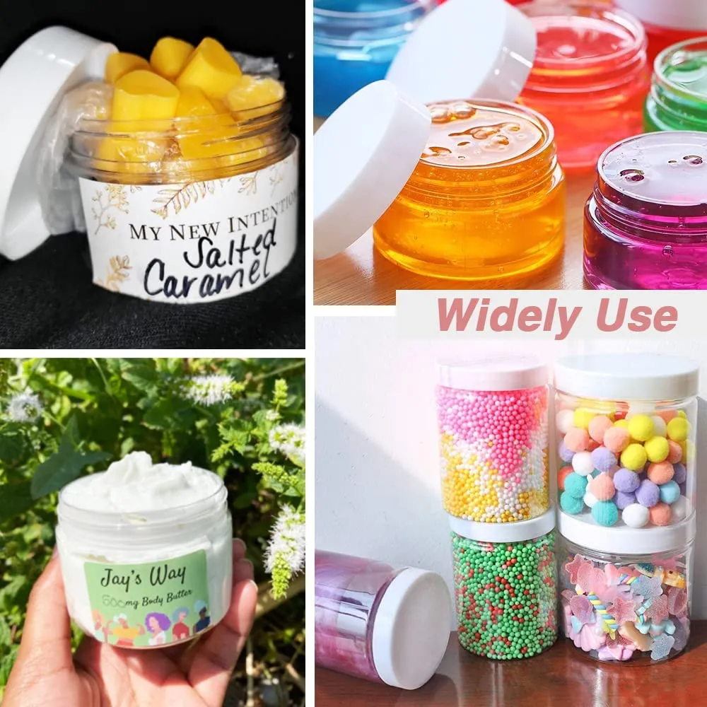 Plastic Containers with Lids 100pcs Plastic Jars with White Lids   3/5/10 Gram 24pcs Sample Containers Travel Jar?C Great for Lip Scrub, Body Butters, Cream, Lotion, Labels & Spatulas (124 Pack) emigrate 2 oz 