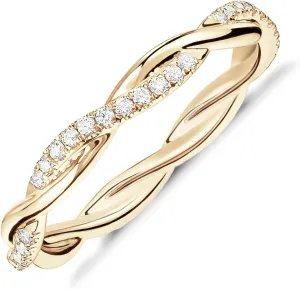 Plated Cubic Zirconia Twisted handle beak articulate rim Rope Eternity Band for Women PAVOI 14K Gold 