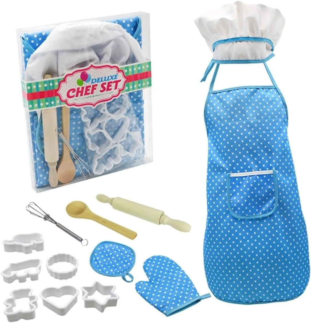 Play for Boys and Cooking Fun Ciieeo 1 Set Kitchen Playset Chef Cosplay Costume walnut Set with Blue Apron Kitchenware for Educational Role 