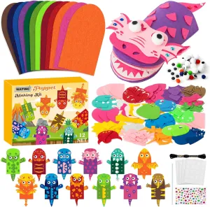 Play Party Supplies Gift for Girls Boys (Dinosaurs) WATINC 12 Pcs Hand Puppet Making Kit, Art Craft Felt Sock Puppet loan supplier Toys, Creative DIY Make Your Own Pompoms Wiggle Googly Eyes Storytelling Role 