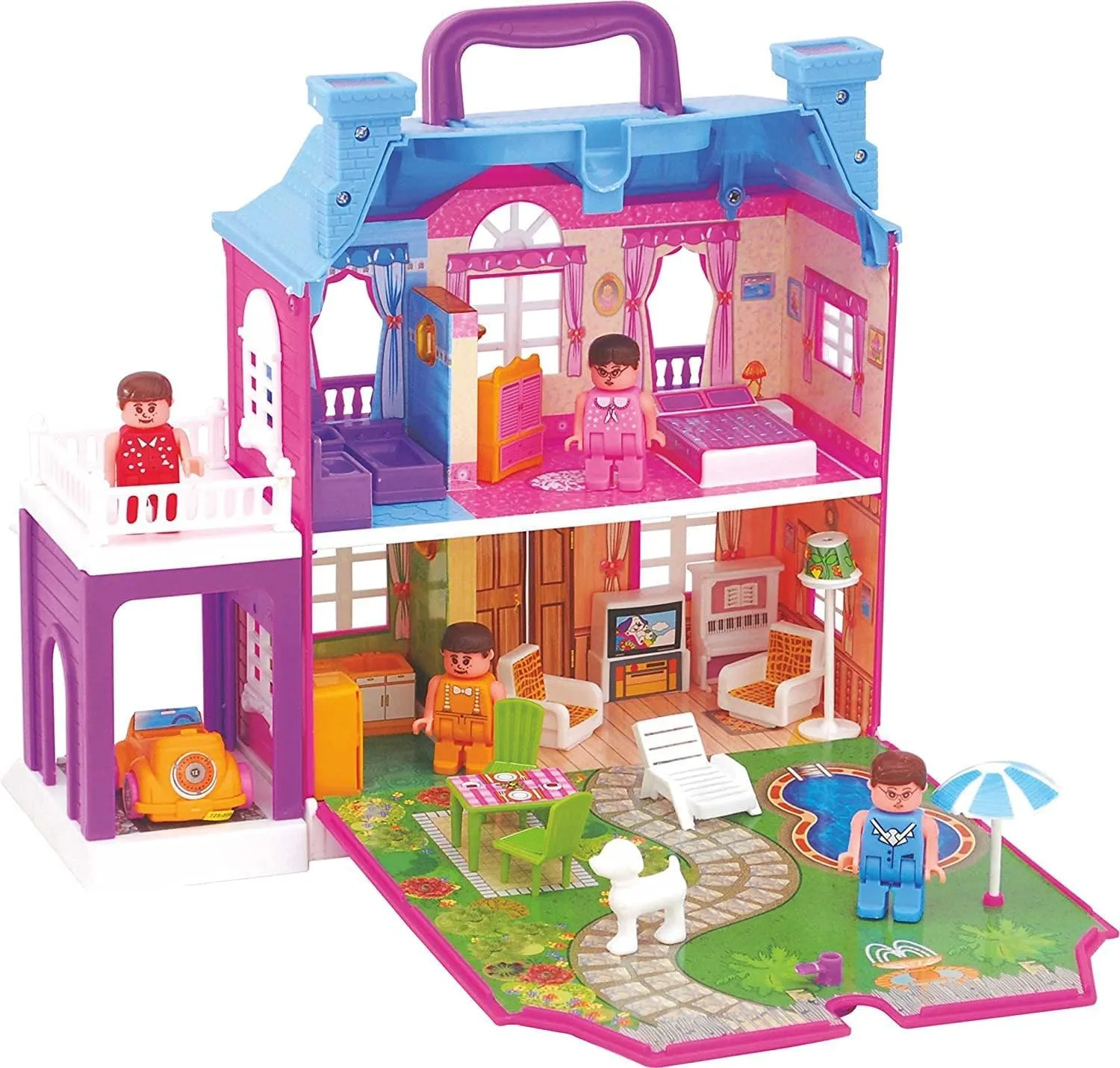 Play Set with Accessories$ 4 Dolls with Furniture and Garden$ Role Oceania Play Set$ Age for 3 -8 Years 38 X 38 X 30 Cm Multicolor Toyzone Dream Palace Doll House(40 Pcs)-44161$ 