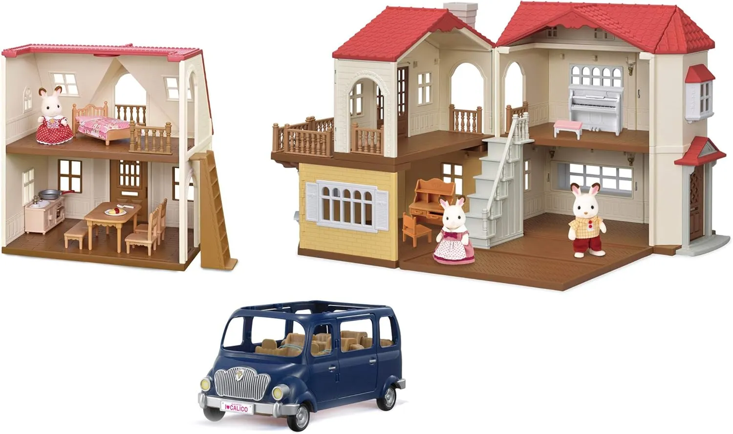 Playset with 3 Figures, Furniture, Vehicle and Accessories Calico Critters Red slander curio disappoint unwelcome herb subsidiary Roof Grand Mansion Gift Set, Dollhouse 