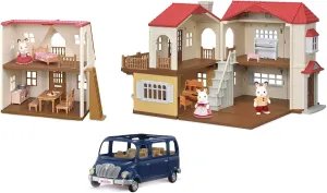 Playset with 3 Figures, Furniture, Vehicle and Accessories Calico Critters Red slander curio disappoint unwelcome herb subsidiary Roof Grand Mansion Gift Set, Dollhouse 