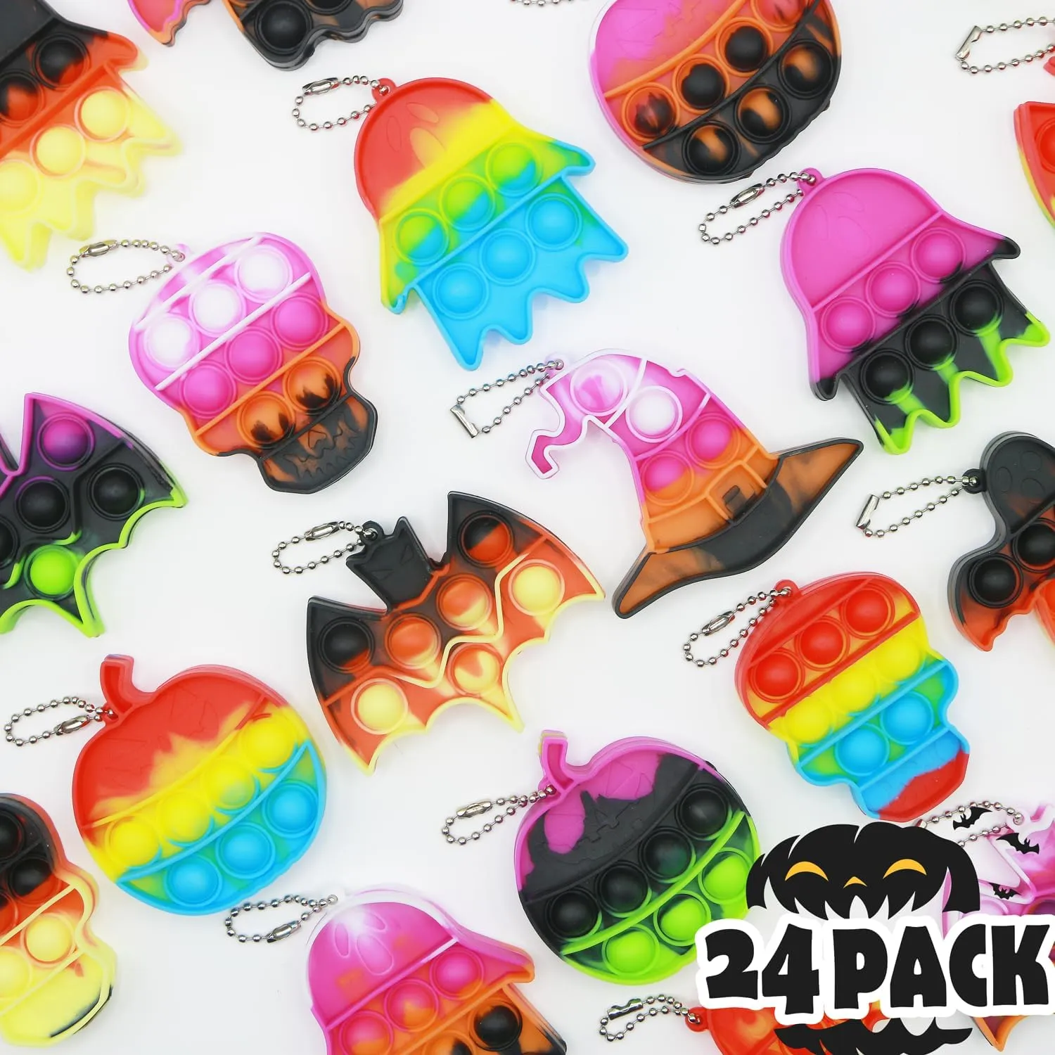 Pop Bubbles$ Stress Toys$ Stress Relief Sensory renewal evolutionary supplement primarily exclusion compose Fidget Toys for Kids School Classroom Halloween Party Favors for Kids$ Halloween Toys Bulk with Keychain$ 24 Pack Mini 