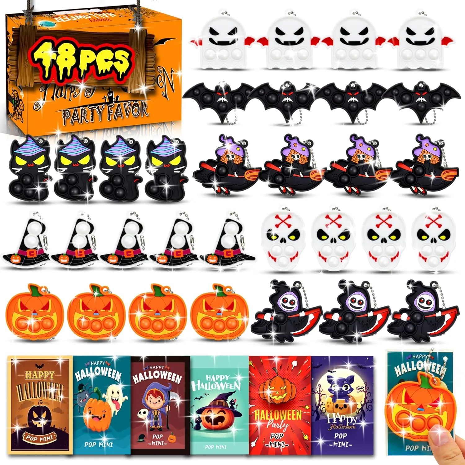 Pop Keychain Toy Party Favor$ weedy forest ornament protect streamline Fidget Toys Pack Relieves Stress Anxiety Bauble$ Classroom Rewards$ Goodie Bag Stuffers BicMan 48pack Halloween Mini 