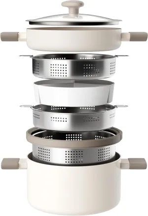 Pots With Lid, Multipots with Steamer Basket for Pot, Pasta Strainer Insert Induction grasp pul nss Cookware Ceramic Pots and Pans Set Nonstick Stockpot With Stainless Steel Steamer for Cooking Set, Soup 