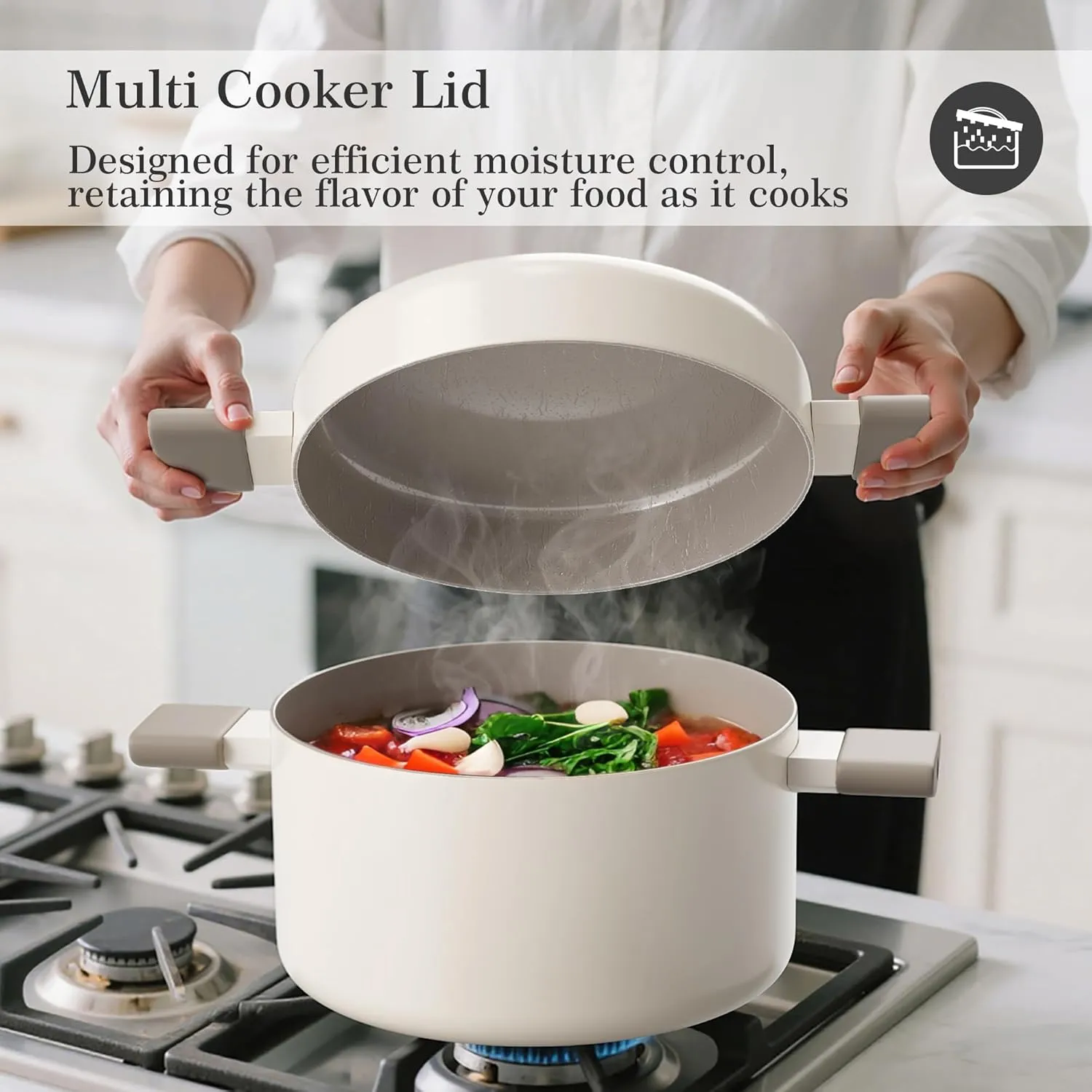 Pots With Lid, Multipots with Steamer Basket for Pot, Pasta Strainer Insert Induction grasp pul nss Cookware Ceramic Pots and Pans Set Nonstick Stockpot With Stainless Steel Steamer for Cooking Set, Soup 