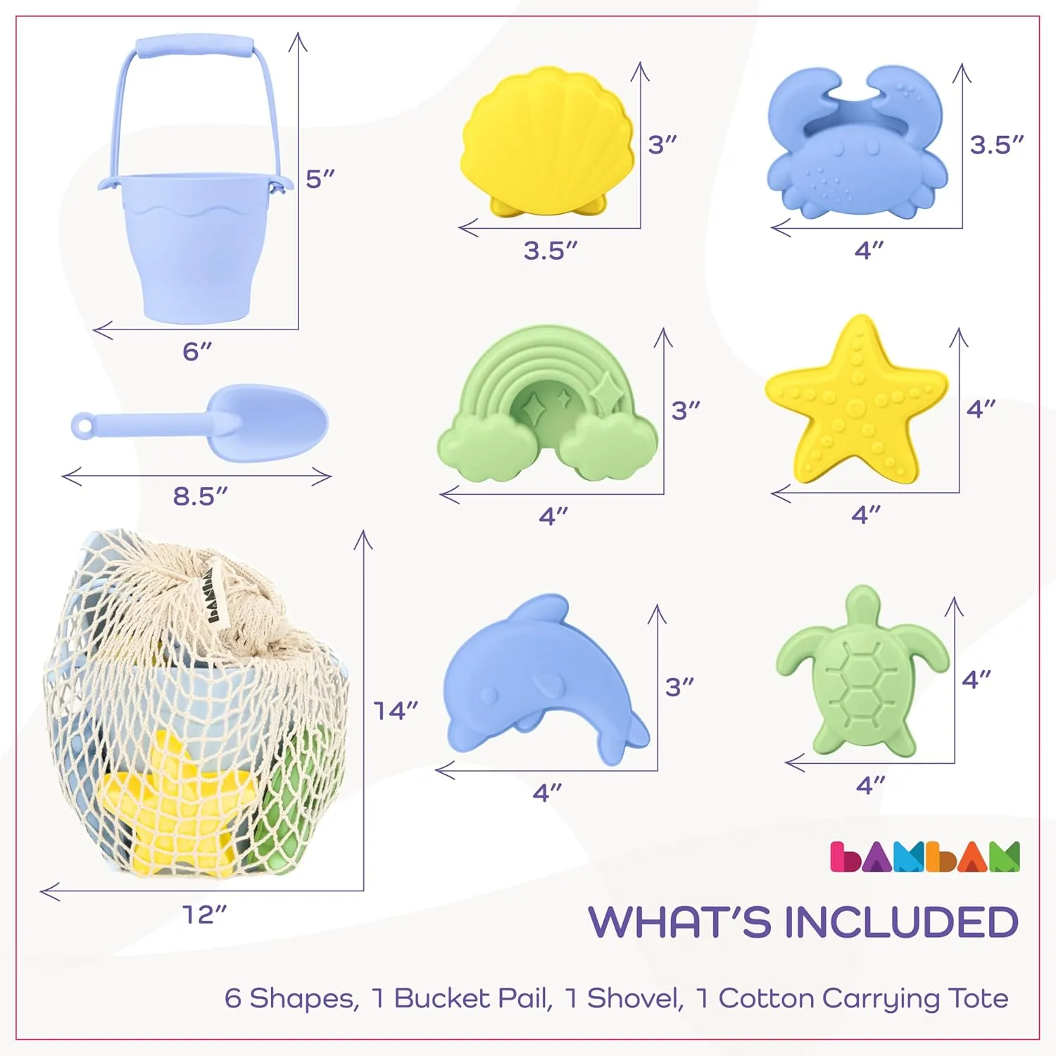 Premium heavy Silicone Beach Toys for Toddlers & Baby | 100% BPA Free, Safety Tested | 8 Piece Sand Bucket Set for Kids Ages 6 Months and Up (Beach Blue) BAMBAM Baby �C 