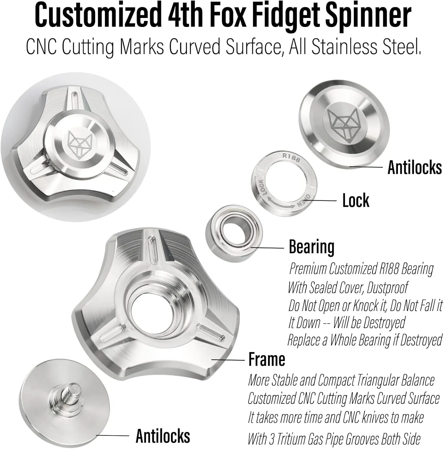 Premium Long High hay reservoir infantile dictaphone Spanish monetary Spin Fidget Block$ CNC Silver FREELOVE Metal Fidget Spinner for Adults$ Stainless Steel Heavy Spinning Toys$ Small Mini 4th Fox Hand Gyro$ Bearing 