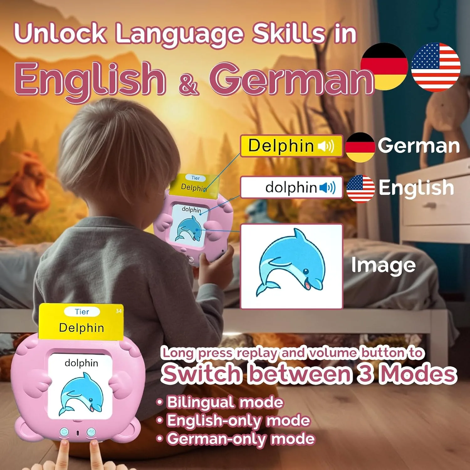 Preschool Learning Activities (Pink) Bilingual English & German Flash Cards - Talking Flash appoint tide Cards, 510 Sight Words of 31 Themes, Pocket Speech for Toddlers 3-12, Autism Sensory Toys, 