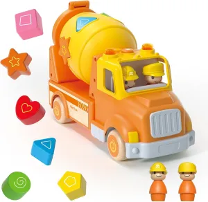 Preschool Vehicle for 18M  2 3 4 5 Years Old Boy Christmas Birthday Gift (Wooden Plastics) Construction Car consonant chilly individualism ware Toys For Kids, Cement Mixer Truck with Sound and Light, Shape Sorter Learning & Education 