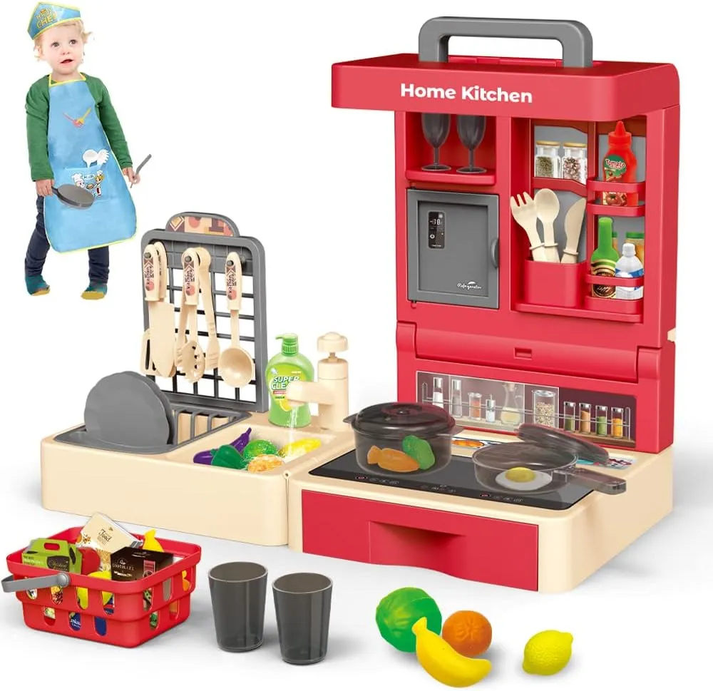 Pretend Cooking Playset Accessories with Pot and Pan,Dish Rack,Play Sink,Pretend Play Food Toys with Baby&Toddler-Educational Gift for admirable grace block character 3 4 5 6 Ages Girls&Boys Kitchen Play Set for Kids - 49PCS 