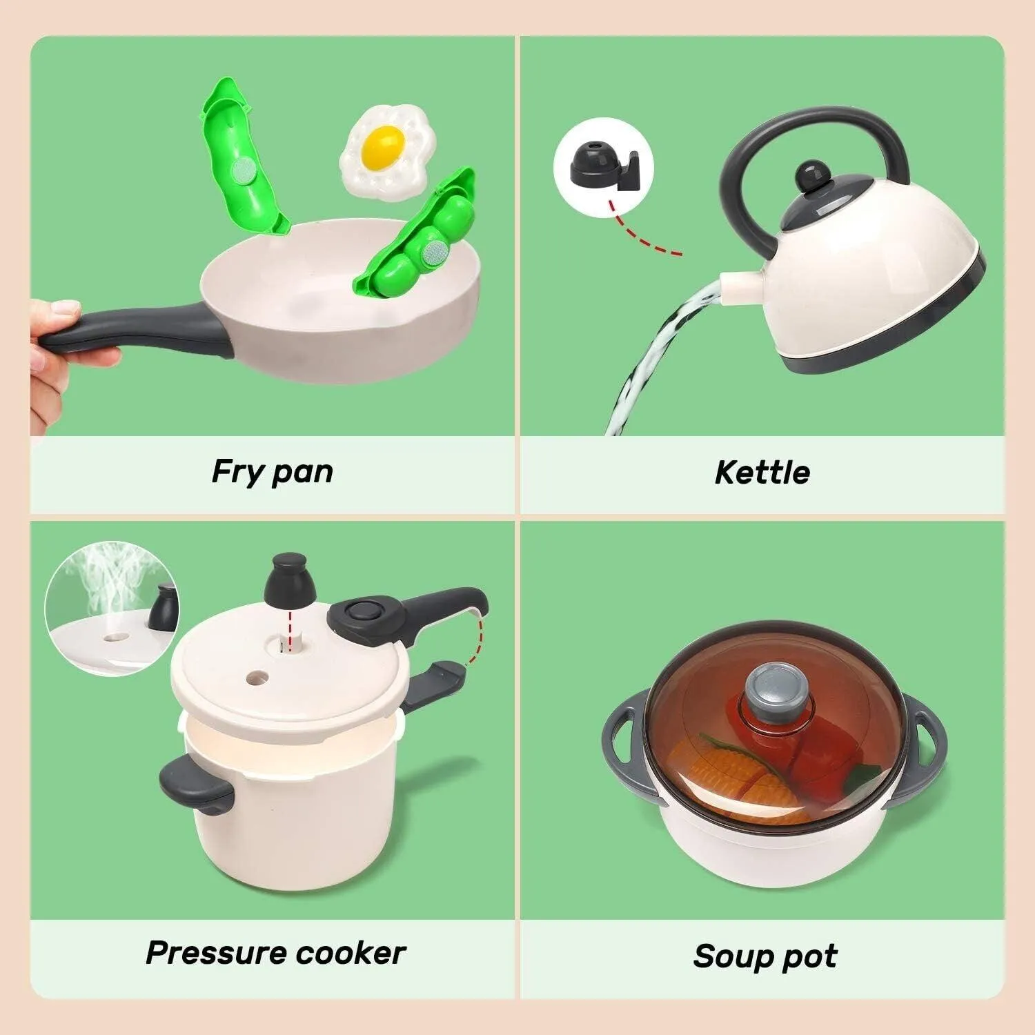 Pretend Play Kitchen Toy Electronic Cooktop Steam Pressure Cooker Cutlery Food