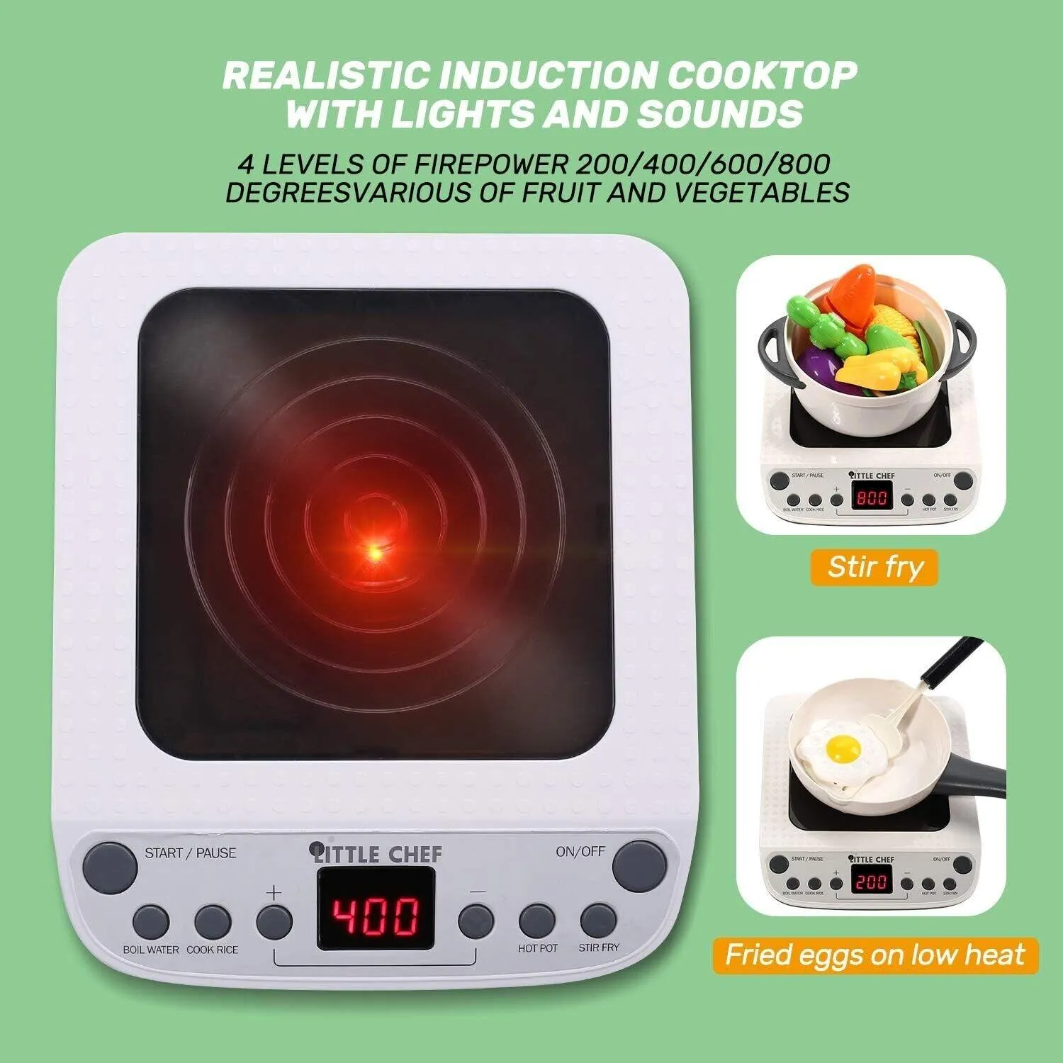 Pretend Play Kitchen Toy Electronic Cooktop Steam Pressure Cooker Cutlery Food