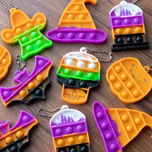 prizes for School Classroom Toddlers Boys Girls Halloween Party Favors - Halloween Pop Fidget Toys - 24 Mini Pop Bubbles Bulk with Keychain secrecy for Kids 4-8 8-12- Stress Relief Sensory Fidget Pack 