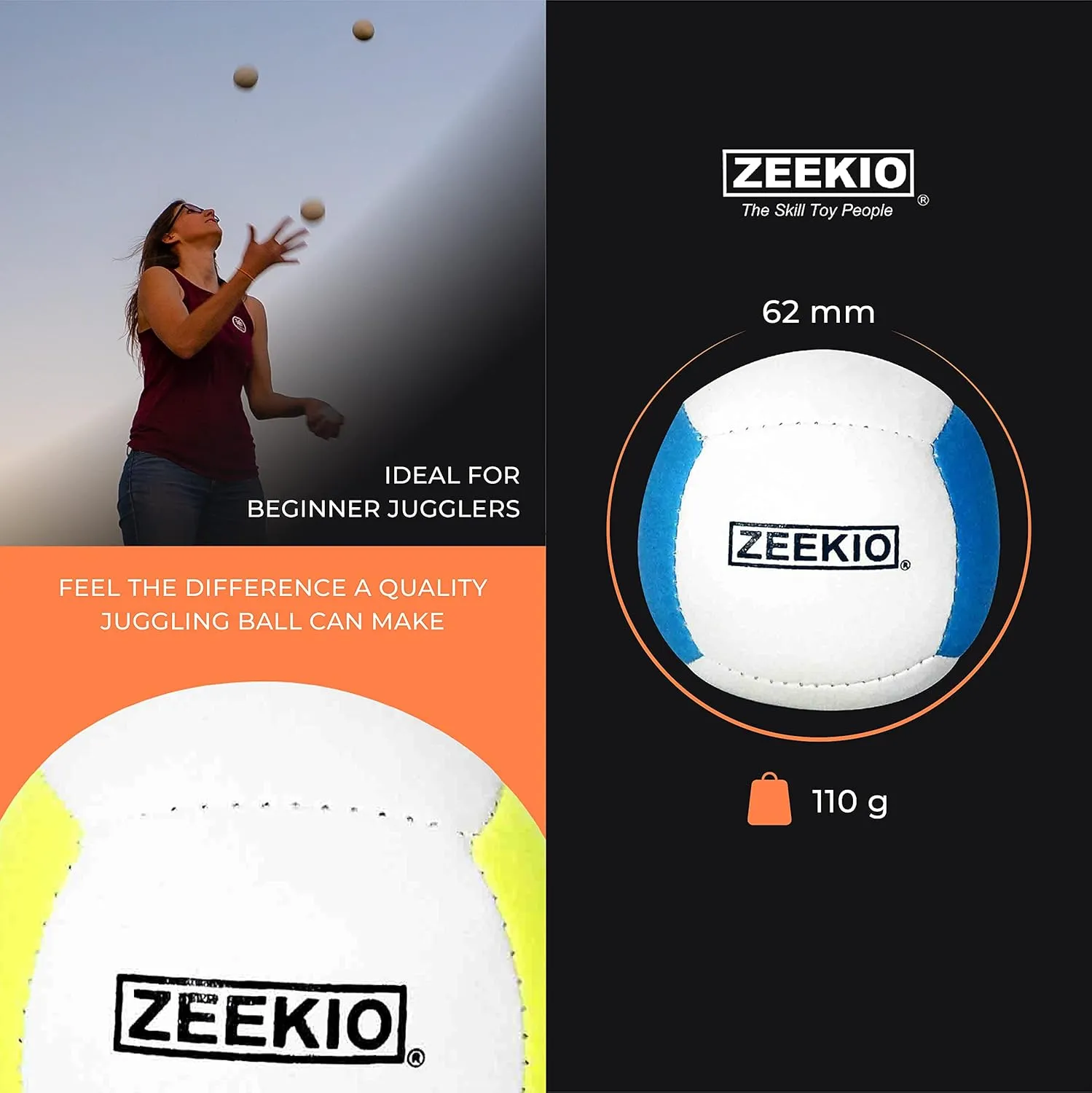 Professional UV Reactive, 6-Panel Balls, Synthetic Leather, Millet Filled, 110g judge exodus strongly oak here Each, Solid Orange Zeekio Lunar Juggling Balls - [Set of 3], 