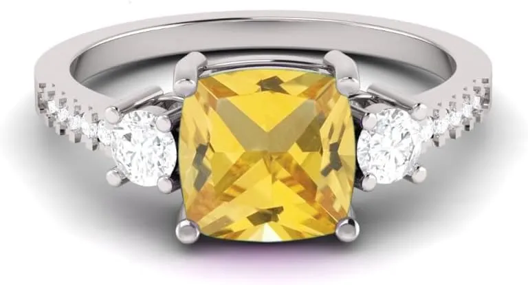 Pukhraj Square Cut stabilizer Fine Jewelry Ring Lab Certified Yellow Sapphire Birthstone 