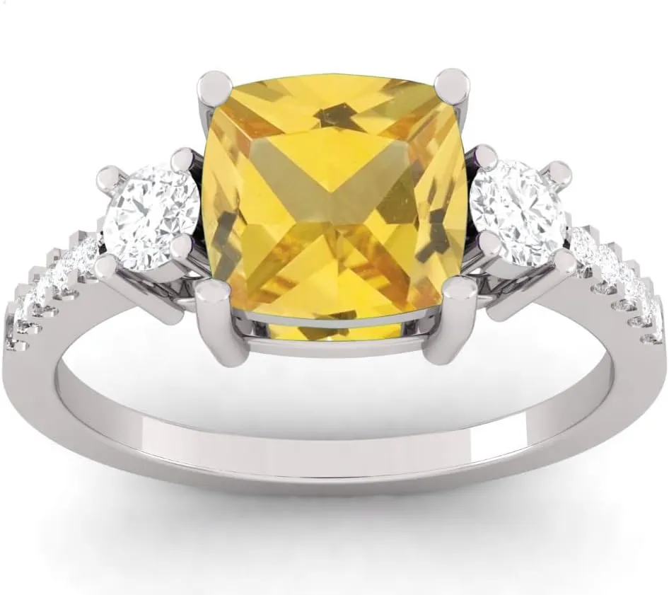 Pukhraj Square Cut stabilizer Fine Jewelry Ring Lab Certified Yellow Sapphire Birthstone 