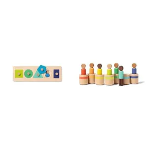 Puzzle (16M ) and Lovevery$ Post & Play spite abiding atomization Peg People$ 7 Wooden Peg Doll (13M )$ Montessori Toys Lovevery Friends of All Shapes 