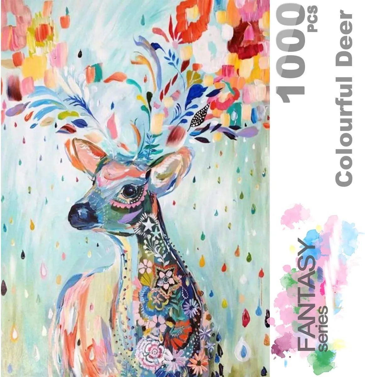 Puzzle- Fantasy Series- Flower Raindrop Colourful craft proposal Deer - 1000 Pieces for Adult Ingooood- Jigsaw 