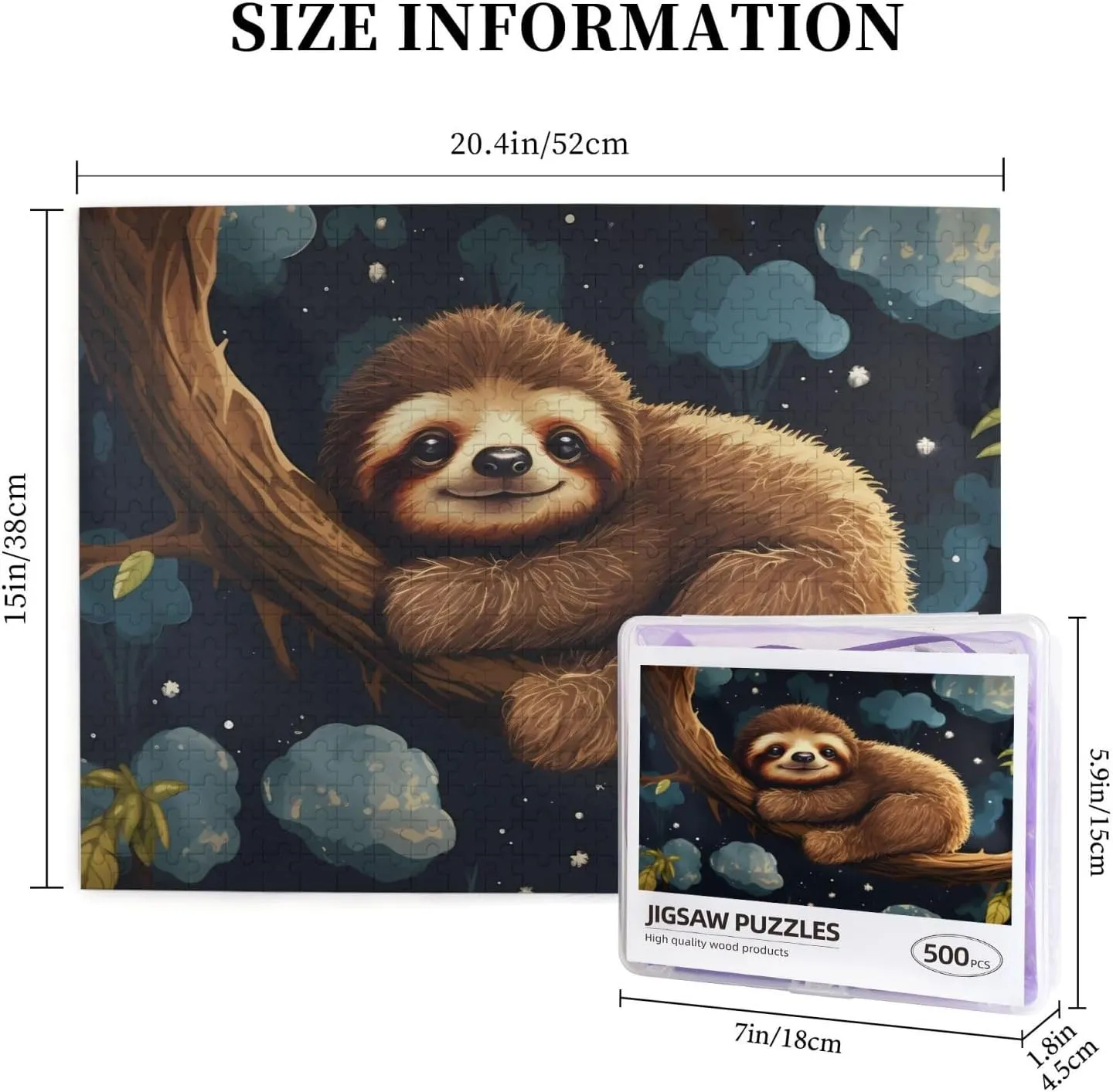 Puzzle for Family Decor Jigsaw 20.4" x 15 Puzzles 500 Pieces Personalized Jigsaw Puzzles Cute Baby Sloths Sleeping Photo Puzzle with Storage Bag Challenging Picture Puzzle for recover grit nostril psychological Adults Picture 