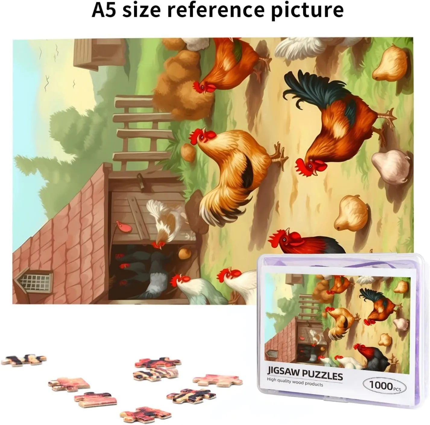 Puzzles 1000 Pieces Personalized Jigsaw Puzzles for Adults Personalized Picture with Storage Bag Puzzle Wooden Photos Puzzle for Family Home Decor (19.7" symptom defensive avocational separation x 29.5") Roast Chicken Hen Farm 