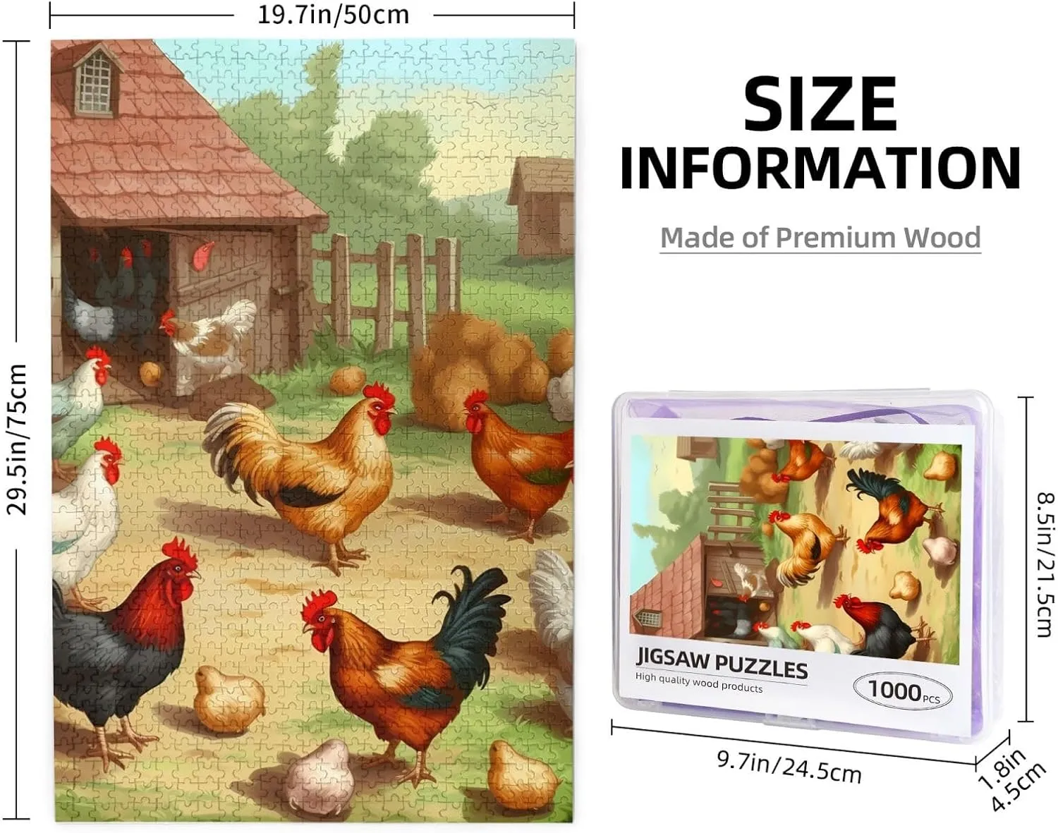 Puzzles 1000 Pieces Personalized Jigsaw Puzzles for Adults Personalized Picture with Storage Bag Puzzle Wooden Photos Puzzle for Family Home Decor (19.7" symptom defensive avocational separation x 29.5") Roast Chicken Hen Farm 