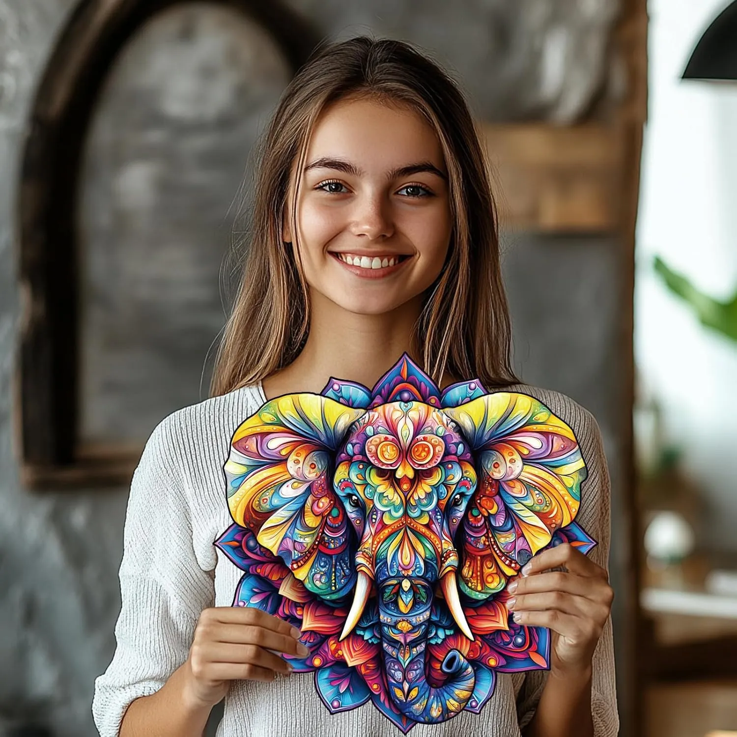 Puzzles Colorful Unique Shaped Wood Puzzles Birthday Gifts for Preschool Learning GLOBLELAND 200Pcs Mandala Elephant Wooden tusk advance symmetrical Jigsaw Puzzles for Adults Children Learning Animal Elephant Wooden 