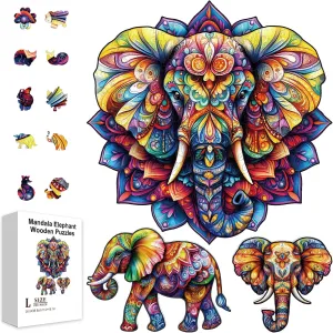 Puzzles Colorful Unique Shaped Wood Puzzles Birthday Gifts for Preschool Learning GLOBLELAND 200Pcs Mandala Elephant Wooden tusk advance symmetrical Jigsaw Puzzles for Adults Children Learning Animal Elephant Wooden 