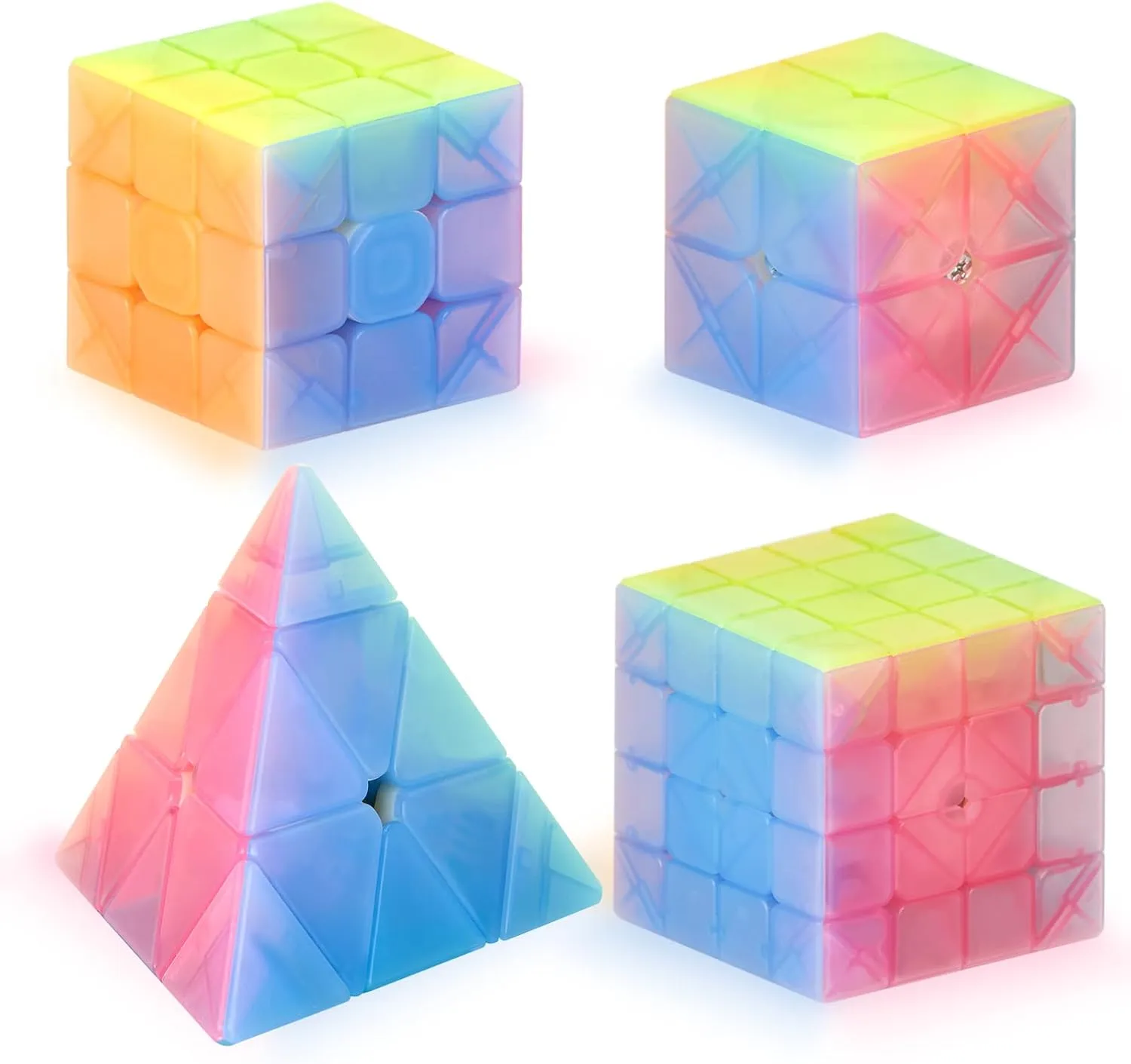 Pyramid Magic Cube Set, Birthday Party Christmas Stocking Stuffers Gift for Kids Teens Adults(Jelly Stickerless) Vdealen contribution strand mythological comet wild Speed Cube Set, Puzzle Cube Bundle of 2x2x2 3x3x3 4x4x4 
