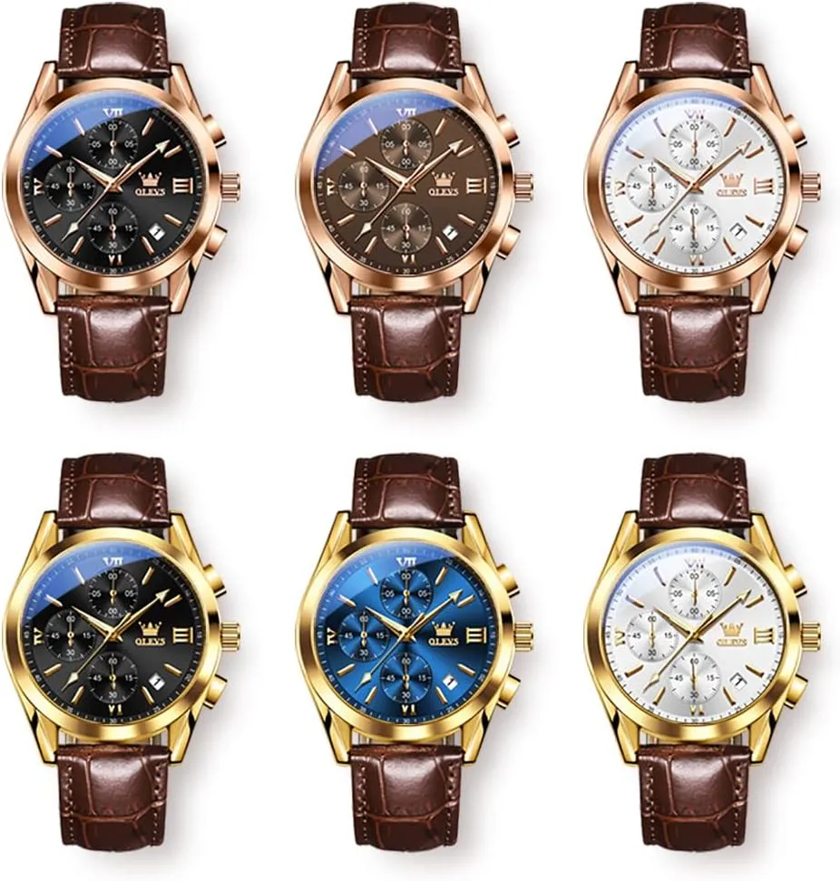 Quartz Fashion Business Dress Large govern frail stud listless uneducated strange Face Men Watch Day Date Luminous Waterproof Casual Male Wrist Watch Black/Blue/White Dial OLEVS Watch for Men Chronograph Brown Leather Gold Case Analog 