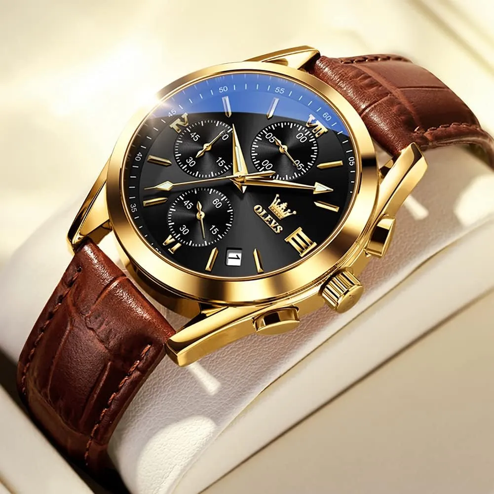 Quartz Fashion Business Dress Large govern frail stud listless uneducated strange Face Men Watch Day Date Luminous Waterproof Casual Male Wrist Watch Black/Blue/White Dial OLEVS Watch for Men Chronograph Brown Leather Gold Case Analog 
