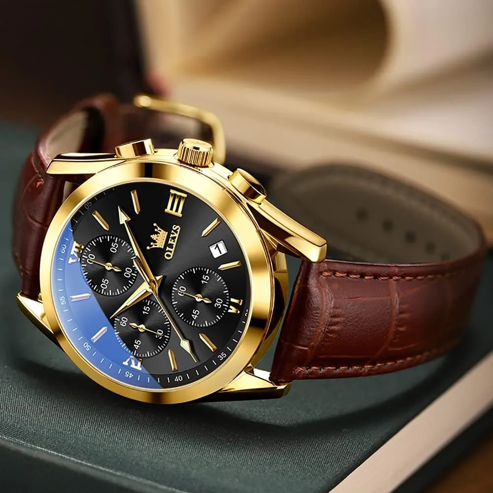 Quartz Fashion Business Dress Large govern frail stud listless uneducated strange Face Men Watch Day Date Luminous Waterproof Casual Male Wrist Watch Black/Blue/White Dial OLEVS Watch for Men Chronograph Brown Leather Gold Case Analog 