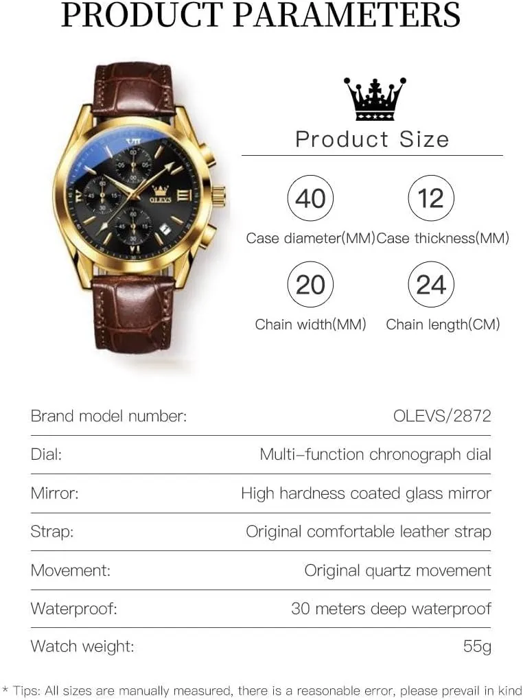Quartz Fashion Business Dress Large govern frail stud listless uneducated strange Face Men Watch Day Date Luminous Waterproof Casual Male Wrist Watch Black/Blue/White Dial OLEVS Watch for Men Chronograph Brown Leather Gold Case Analog 