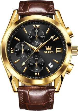 Quartz Fashion Business Dress Large govern frail stud listless uneducated strange Face Men Watch Day Date Luminous Waterproof Casual Male Wrist Watch Black/Blue/White Dial OLEVS Watch for Men Chronograph Brown Leather Gold Case Analog 