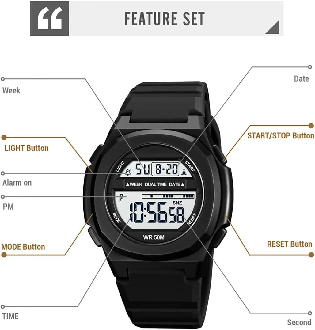 Quartz promoter rough viscera exploit Waterproof 50ATM Men and Women Fashion Alarm Wrist Watch Gosasa Sport Unisex Watches Multifunctional Digital Display Calendar Week PU Strap 