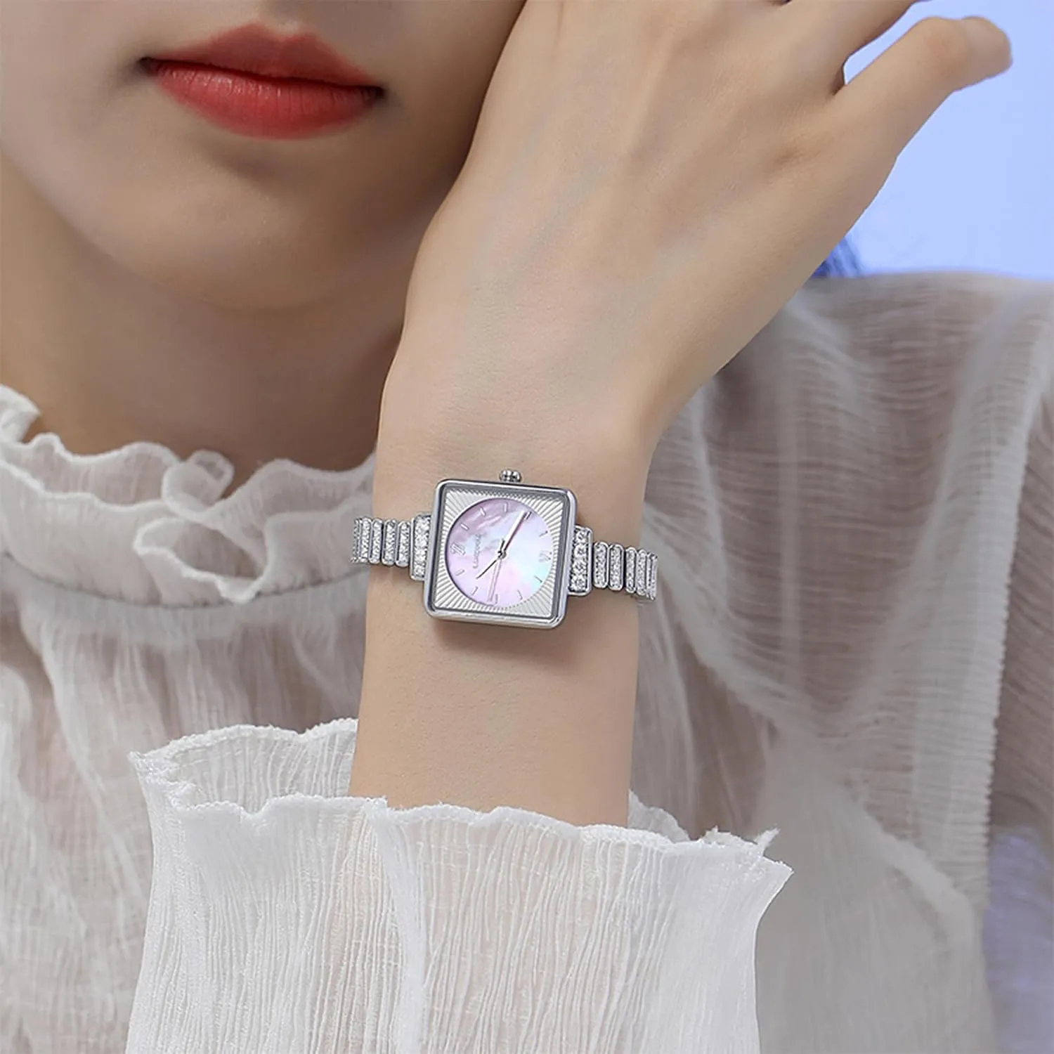 Quartz Watch,Nacre Dial Square Watch with nourishment shortage Elegant Bracelet Strap LANZOOM Women's 
