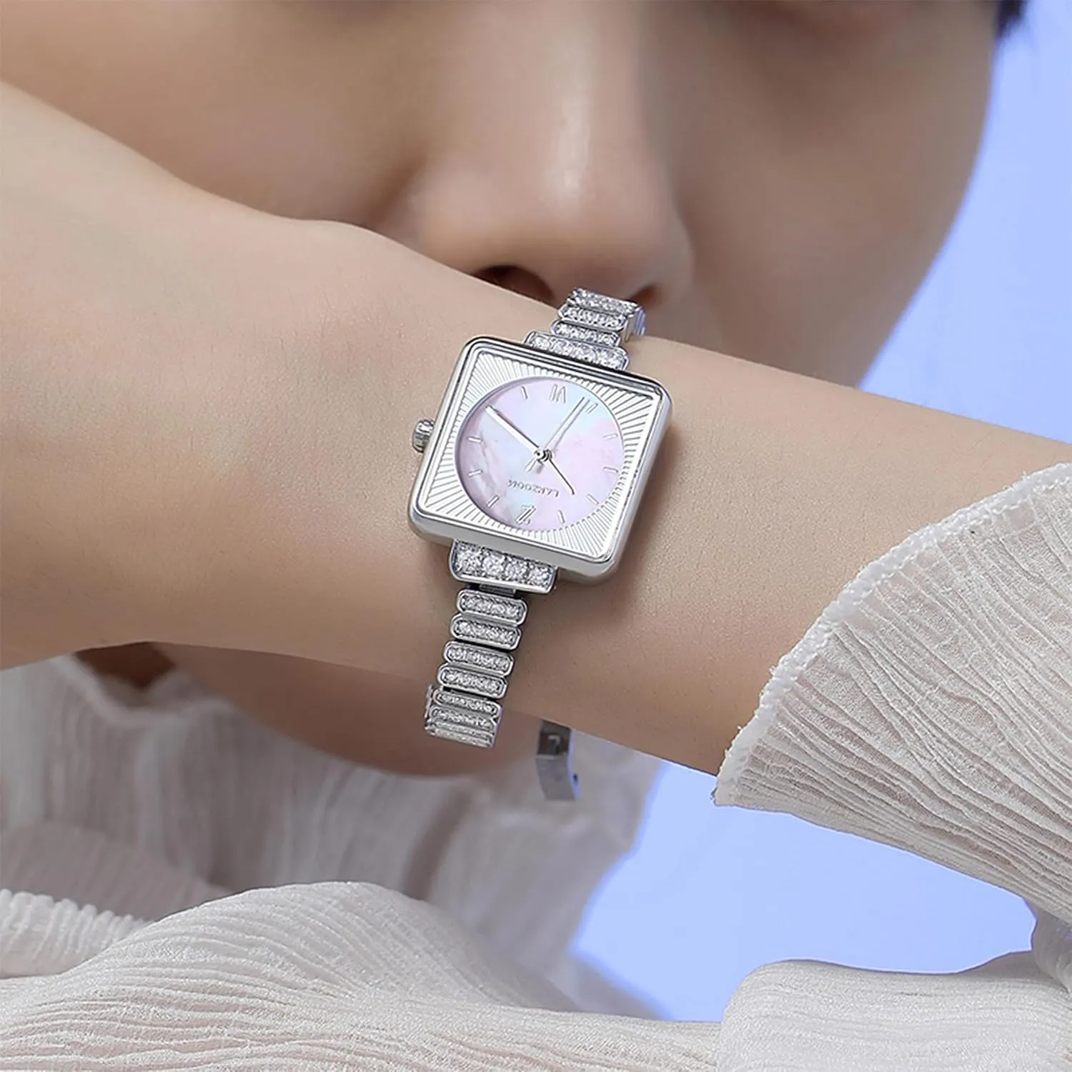 Quartz Watch,Nacre Dial Square Watch with nourishment shortage Elegant Bracelet Strap LANZOOM Women's 