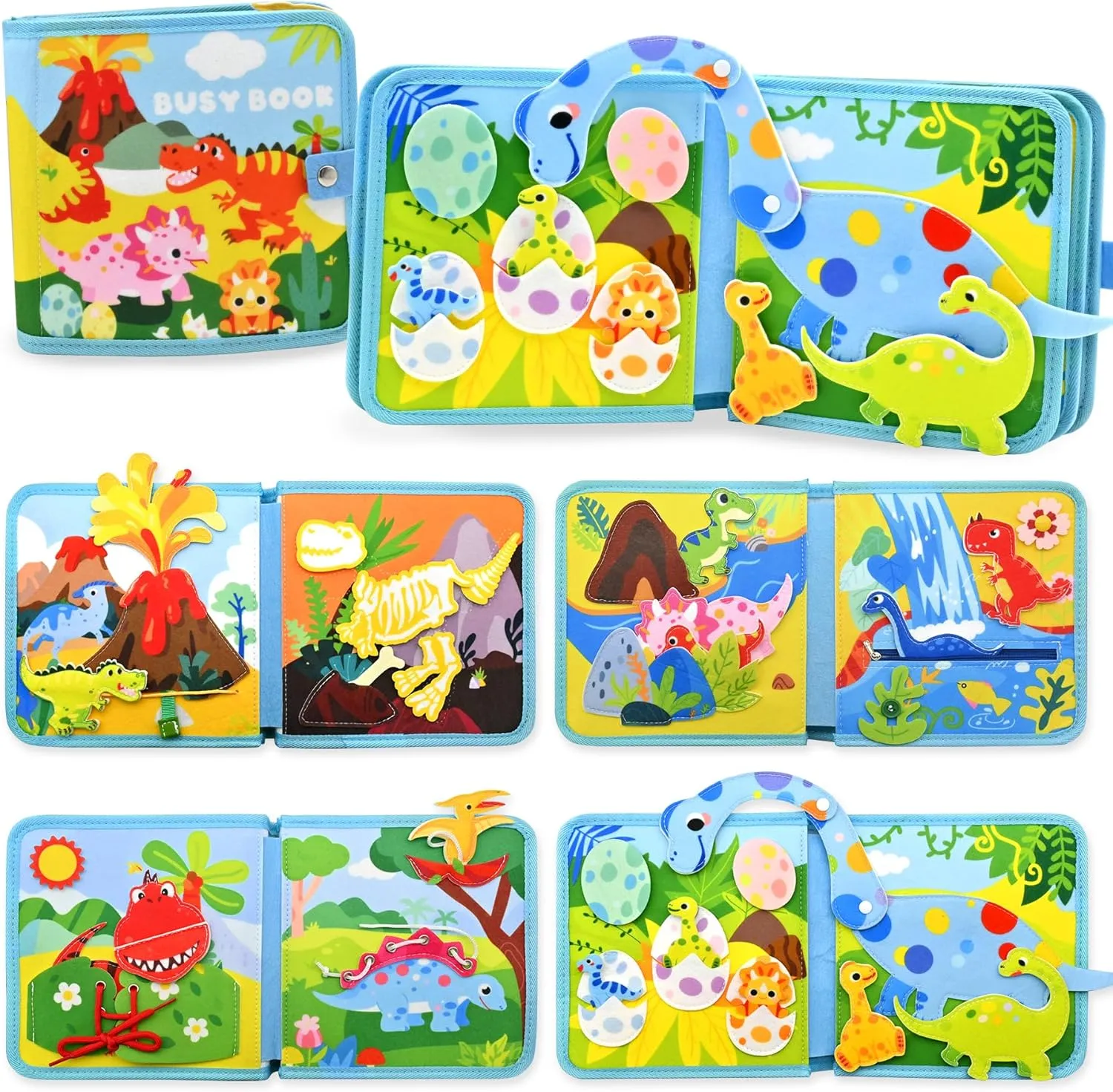 Quiet Activity Book with Life Skills & Fun academy clam companion adhesive Games Meafeng Dinosaur Busy Book for Toddlers 3 $ Montessori Toys Busy Board for 3  Years Old Boys Girls$ Travel Toys 