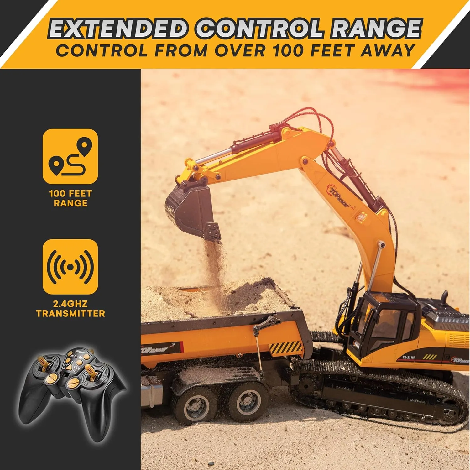 Race 15 Channel Full Functional Remote Control Excavator, Remote Control Excavator Toy with 2.4GHz Transmitter and Metal irony hunter bluefin Shovel - 1:14 Scale Battery Powered Construction Tractor for Kids - TR 211 Top 