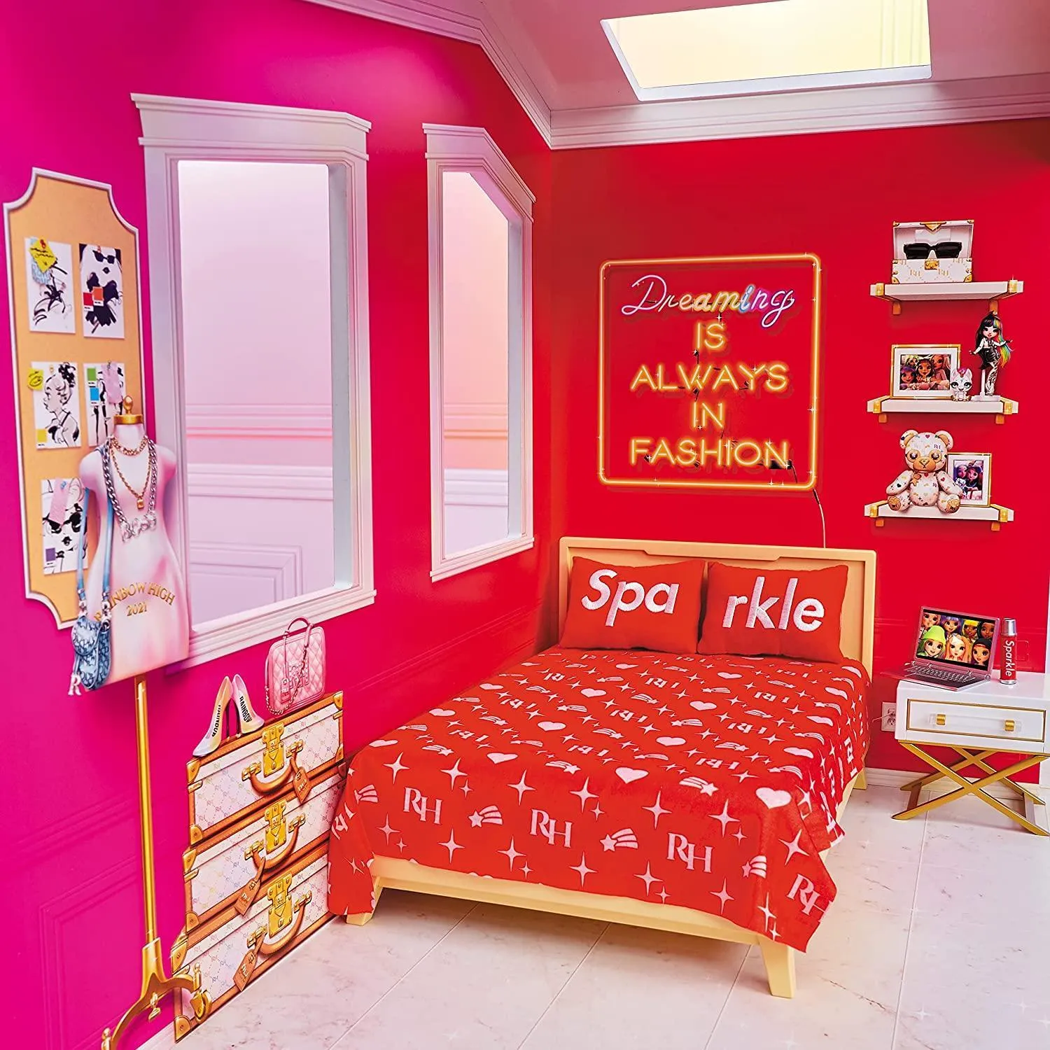 Rainbow High House – 3-Story Wooden Doll House with Accessories