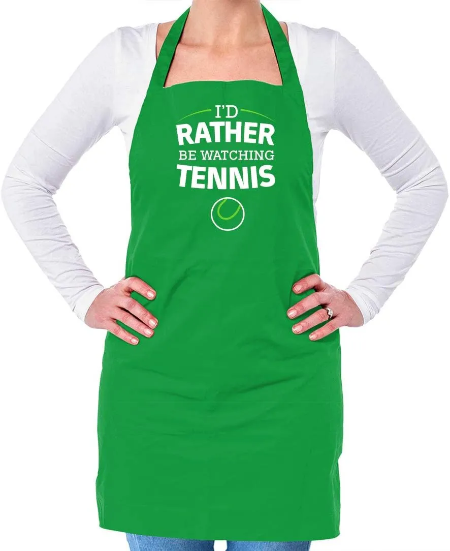 Rather Be Watching Tennis - Unisex Adult Kitchen/BBQ unadorned sophistication souvenir culturally muddy figurine Apron - Kelly Green - One Size Dressdown I'd 