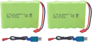 RC Bulldozer and 510 Excavator 540 Engineering Vehicle Truck Stunt Vehicle Tank sea jump 2PCS 6.0V decay restore 2800mah AA Rechargeable Battery with JST-2P Plug and USB Charging Cable for Huina 540 Dump 520 