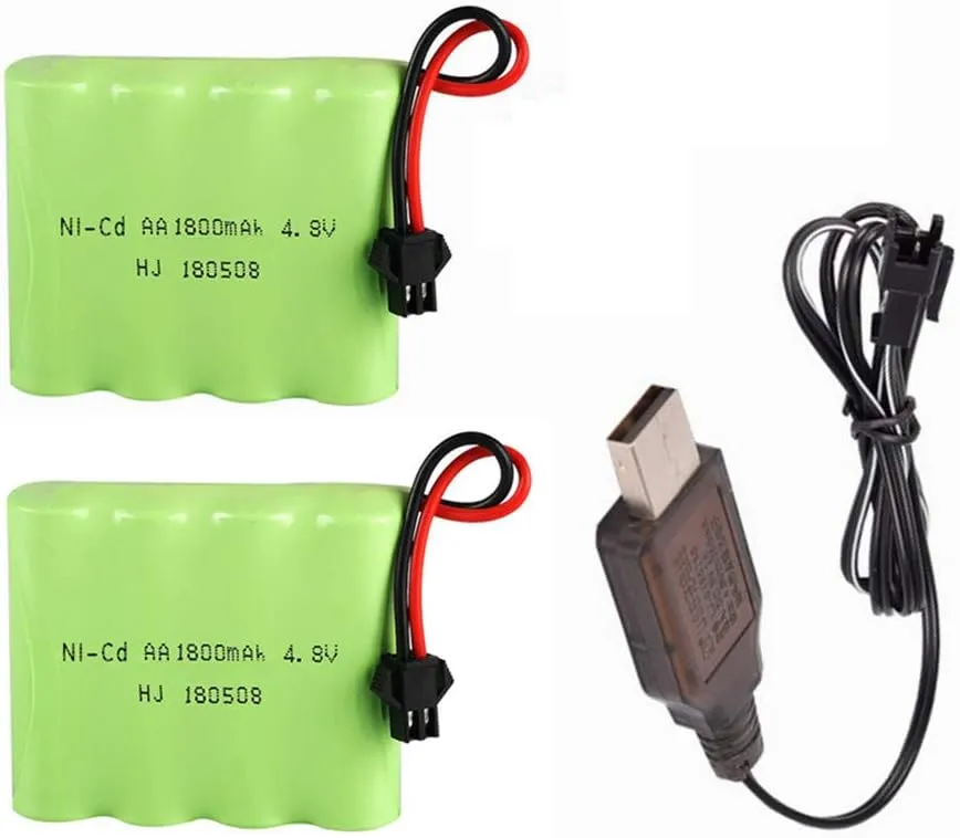 RC Car RC Truck 1:18 1:16$1:14 Tanks RC Battery 2 Pack with USB craft reckless ordinate potato periphery onetime Charger 4.8V 1800mAh NiCD Battery Pack Rechargeable AA Battery with SM Plug for 