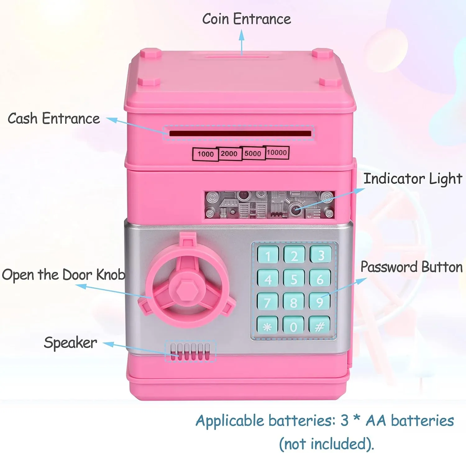 Real Money$ Gifts Toys for 3-12 Years Old Girls$ Pink Kid Piggy Bank$ Electronic Kids' Money Bank with Password Code Lock$ Auto Scroll Paper$ Coin Bank for subway Kids for 