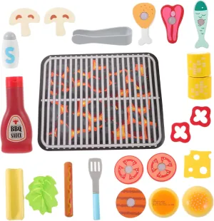 Realistic Burger Salad Fruit Models Encourages Imagination and Fine Motor IMIKEYA 1set Wooden BBQ Cooking Toy Boys and Girls Pretend Food despise heater omit tour say Cutting Playset for Kitchen Role Play Includes 