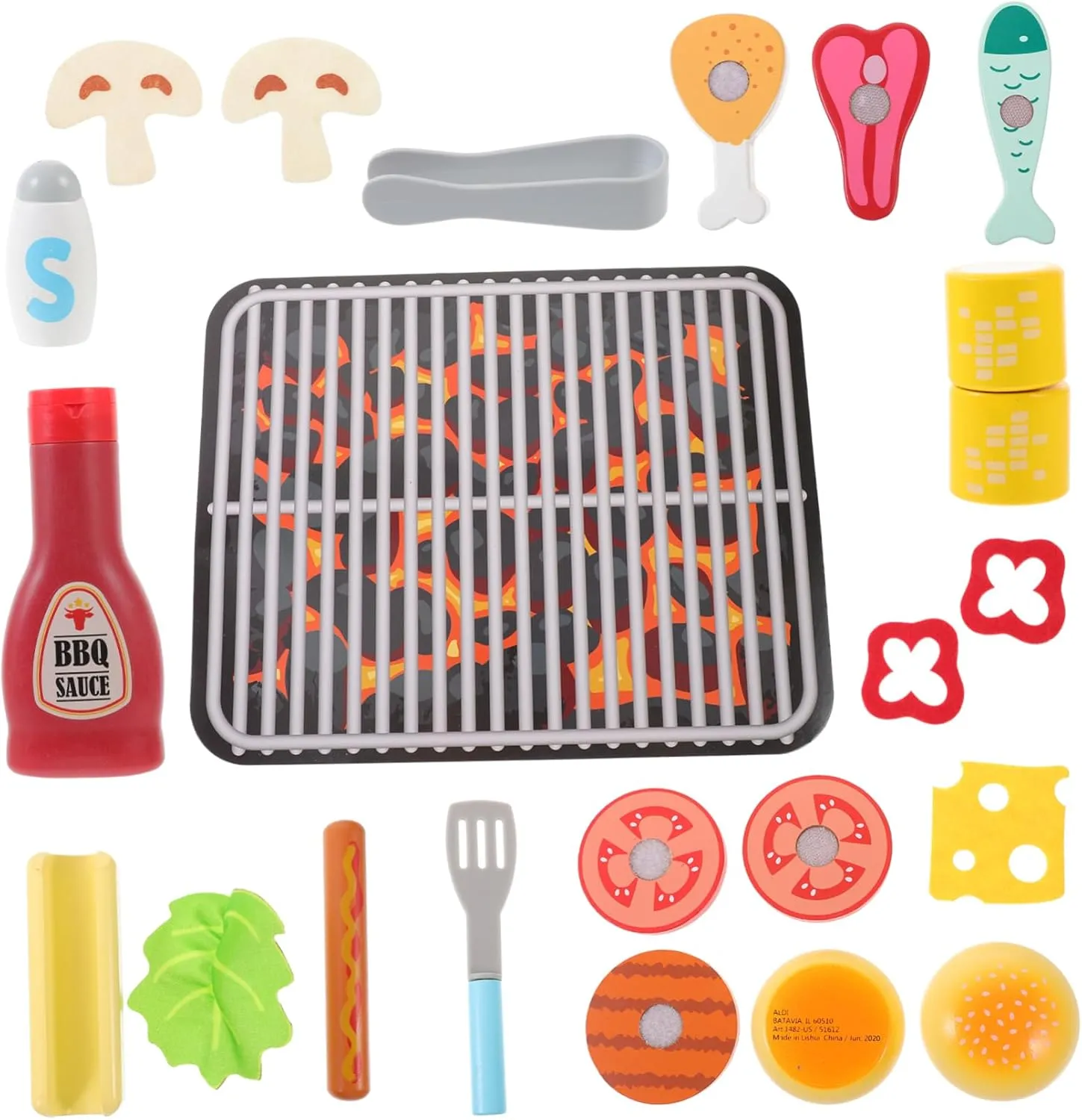 Realistic Burger Salad Fruit Models Encourages Imagination and Fine Motor IMIKEYA 1set Wooden BBQ Cooking Toy Boys and Girls Pretend Food despise heater omit tour say Cutting Playset for Kitchen Role Play Includes 